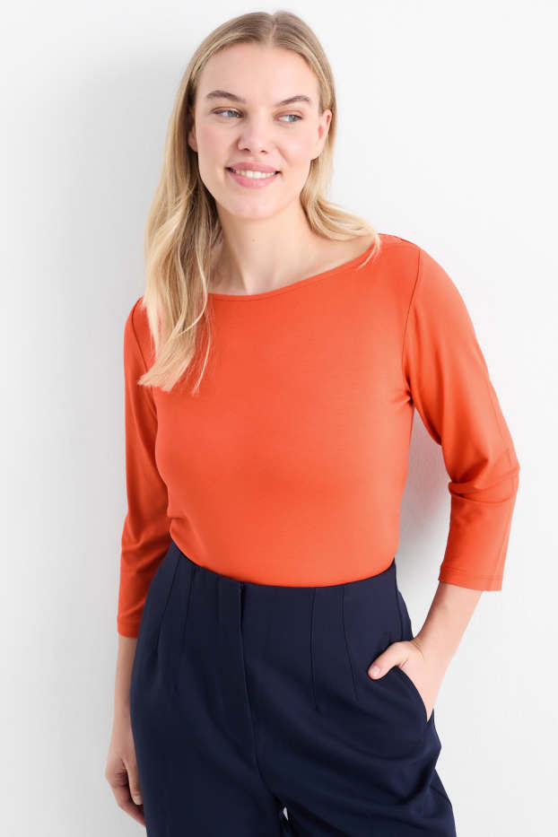 Damen - Basic-Langarmshirt - dunkelorange