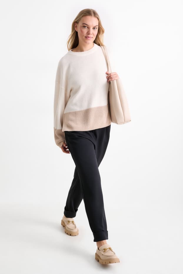 Women - Jersey trousers - high waist - tapered fit - dark blue