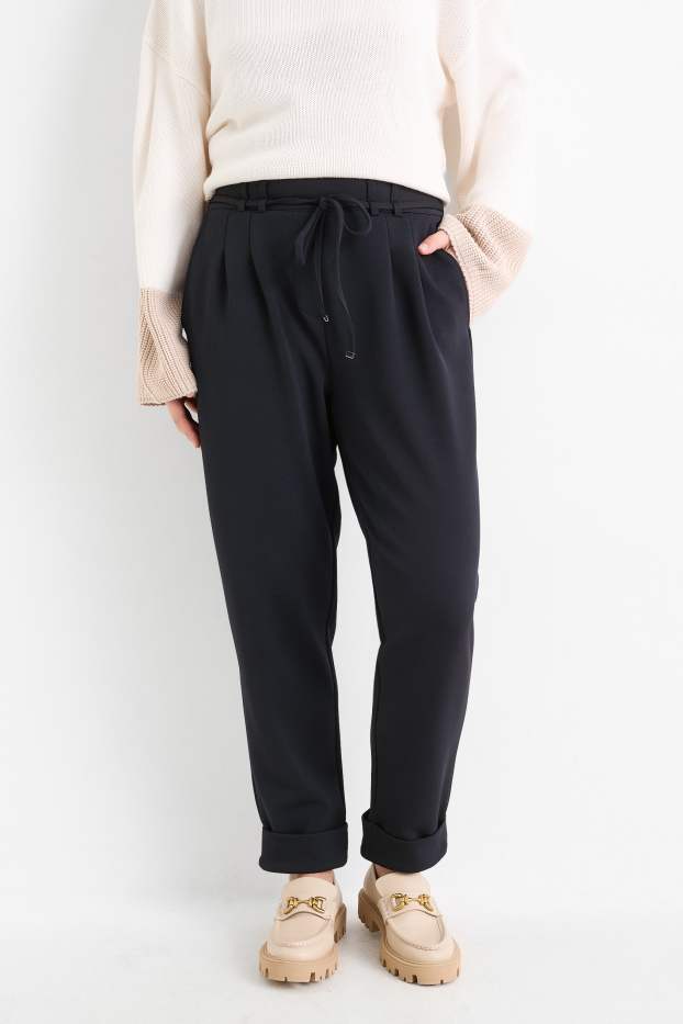 Women - Jersey trousers - high waist - tapered fit - dark blue