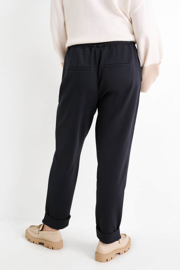 Women - Jersey trousers - high waist - tapered fit - dark blue