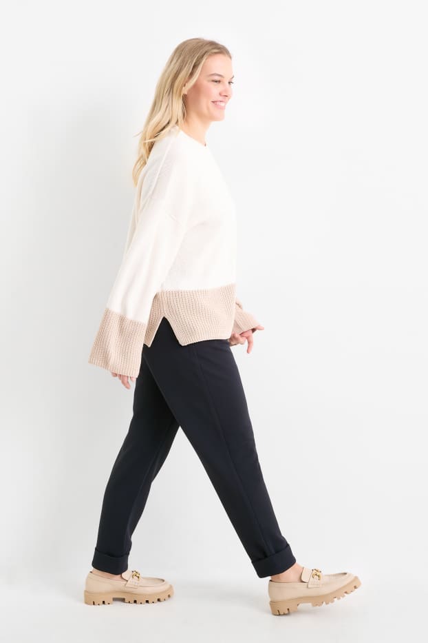 Women - Jersey trousers - high waist - tapered fit - dark blue