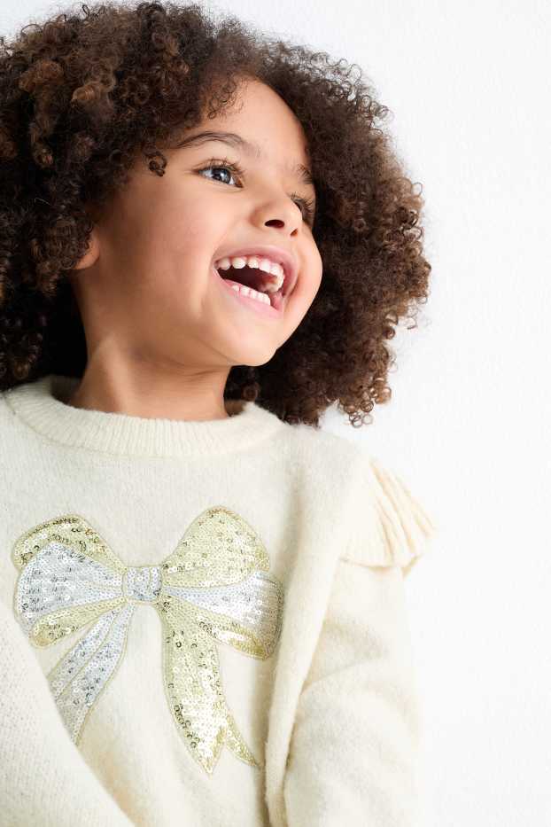 Bambine - Fiocco - maglione - effetto brillante - beige