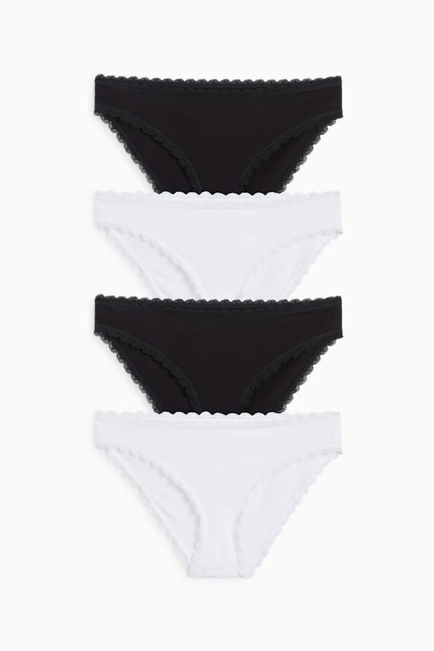 Donna - Confezione da 4 - slip - nero / bianco