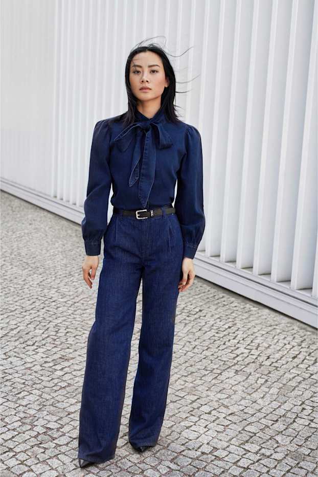 Dona - Wide leg jeans - mid waist - texà blau fosc
