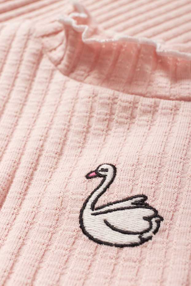 Enfants filles - Cygne - pull à col roulé - côtelé - rose