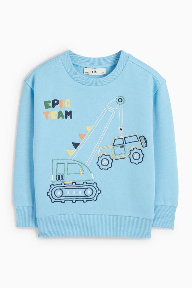 Enfants garçons - Grue et auto - sweat - bleu clair