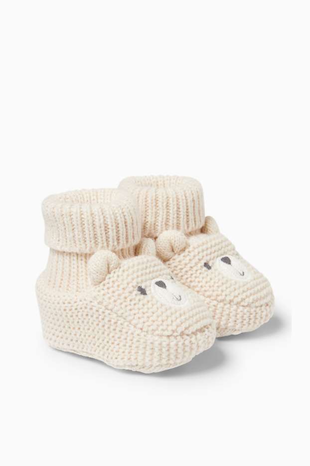 Unisexe - Ourson - chaussons pour bébé - beige clair