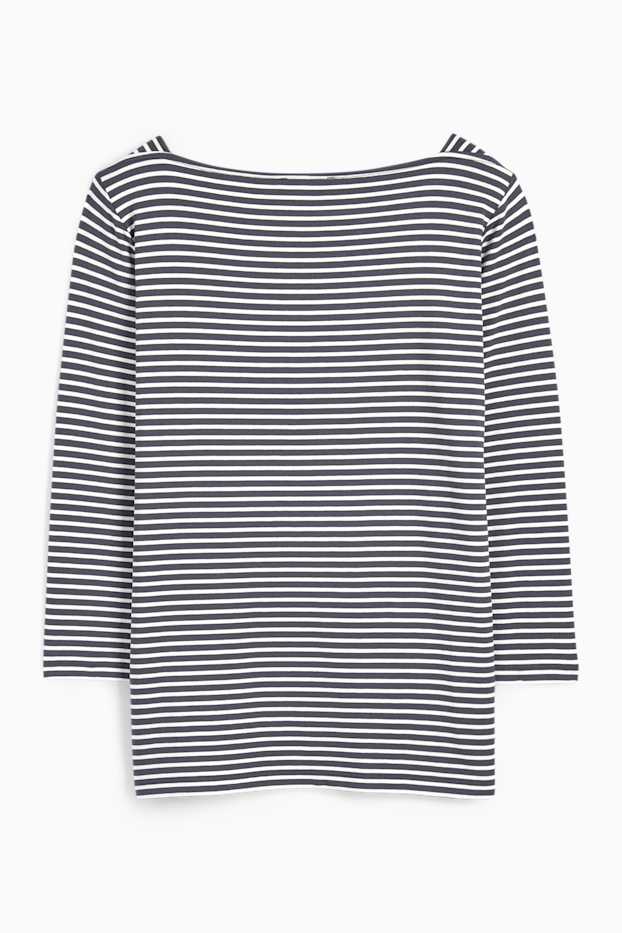 Femmes - Haut basique à manches longues - à rayures - bleu foncé / blanc crème