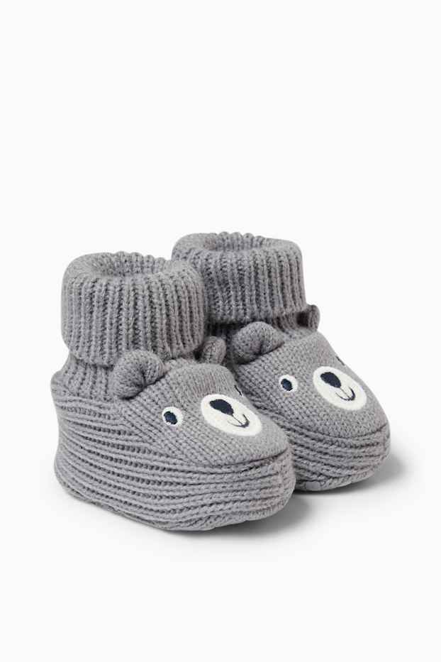 Baby Jungen - Bärchen - Baby-Krabbelschuhe - grau