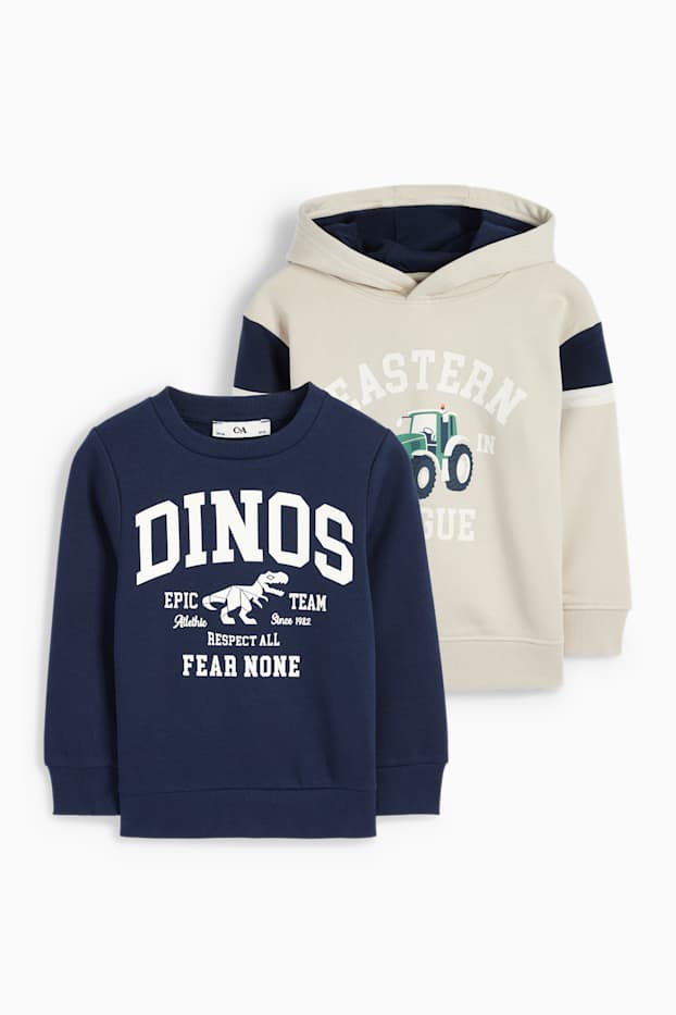 Enfants garçons - Lot de 2 - Dinosaure et tracteur - Sweat et sweat à capuche - bleu foncé