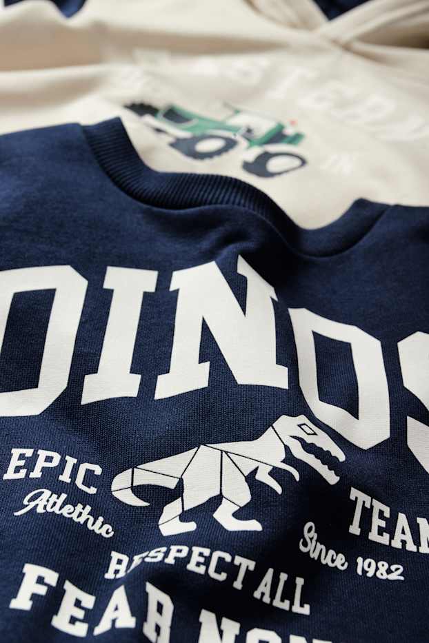 Enfants garçons - Lot de 2 - Dinosaure et tracteur - Sweat et sweat à capuche - bleu foncé