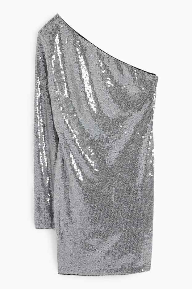 Dames - One shoulder-jurk met pailletten - zilver