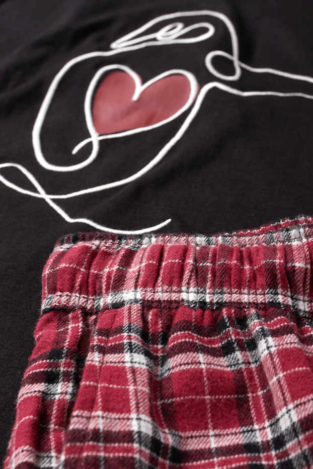Damen - Pyjama mit Flanellhose - schwarz / rot