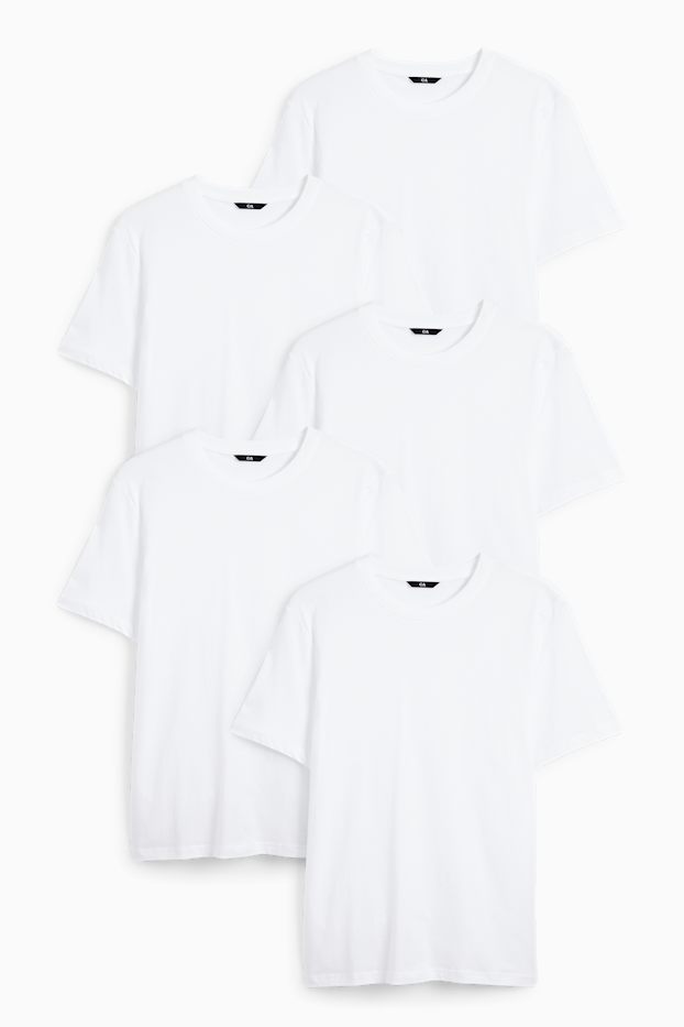 Men - Multipack of 5 - T-shirt - regular fit - white