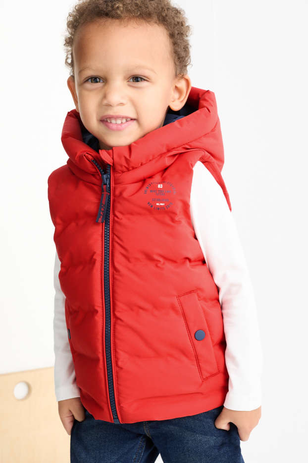 Children Boys - Quilted gilet with hood - water-repellent - red