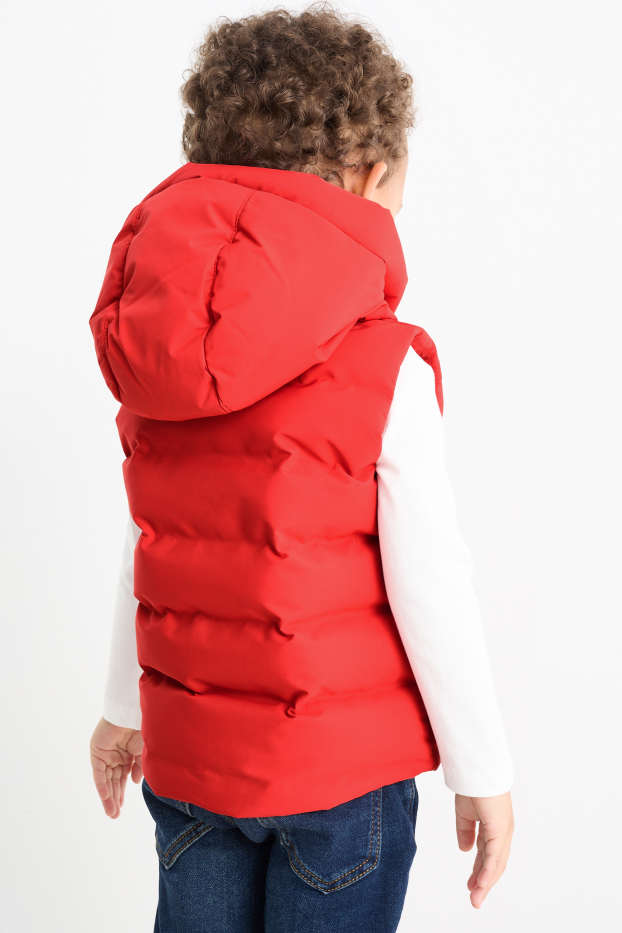 Children Boys - Quilted gilet with hood - water-repellent - red
