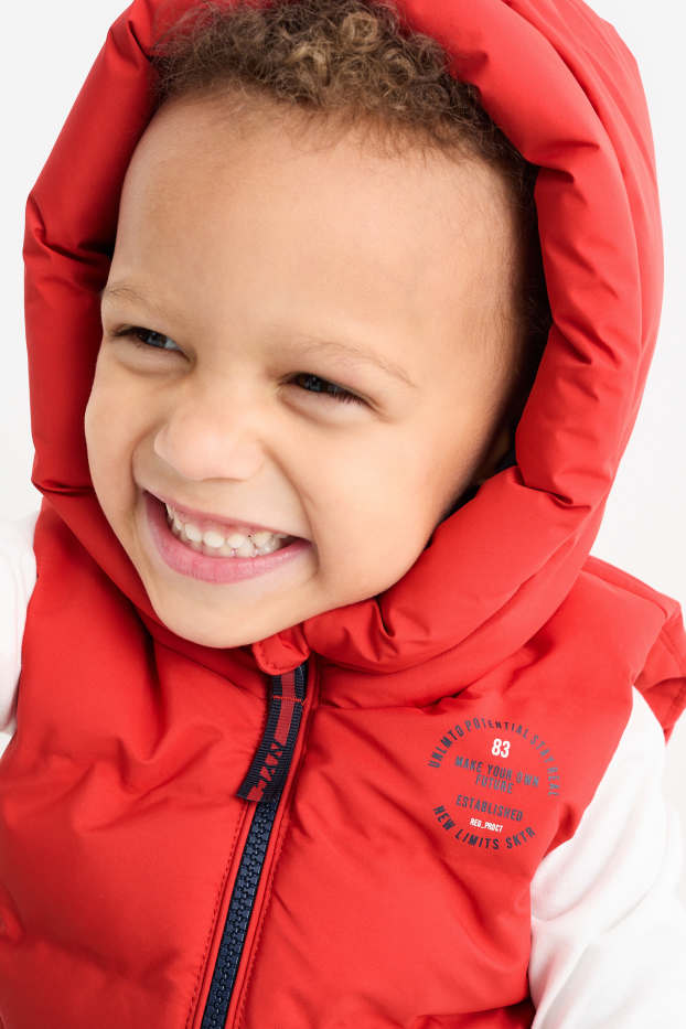 Children Boys - Quilted gilet with hood - water-repellent - red