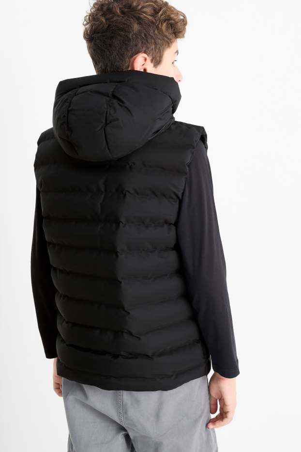 Children Boys - Quilted gilet with hood - water-repellent - black