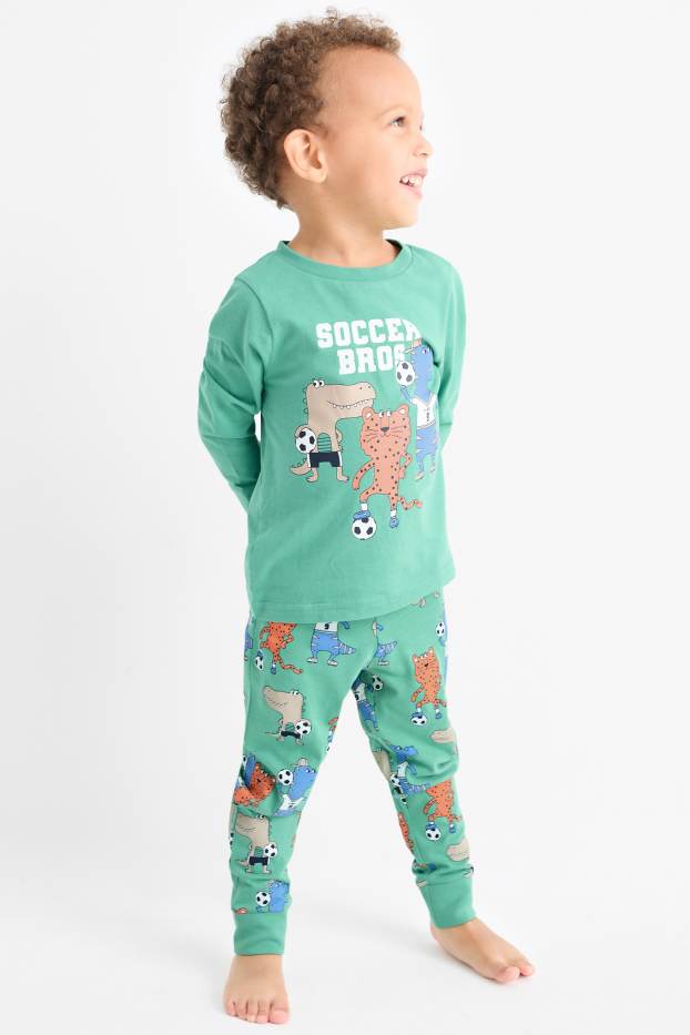 Copii - Băieți - Multipack 2 buc. - fotbal și animale - pijama - 4 piese - verde
