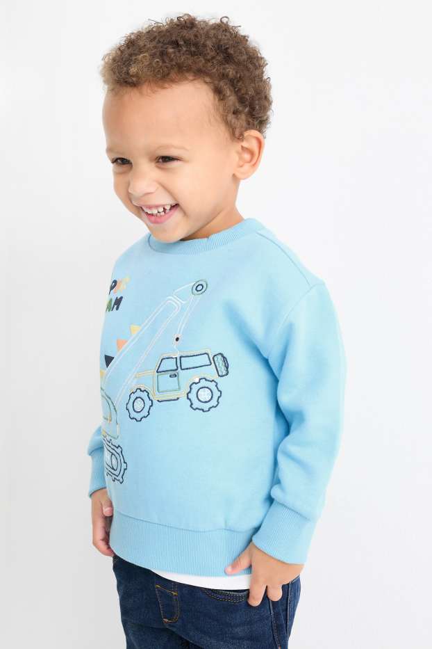 Enfants garçons - Grue et auto - sweat - bleu clair