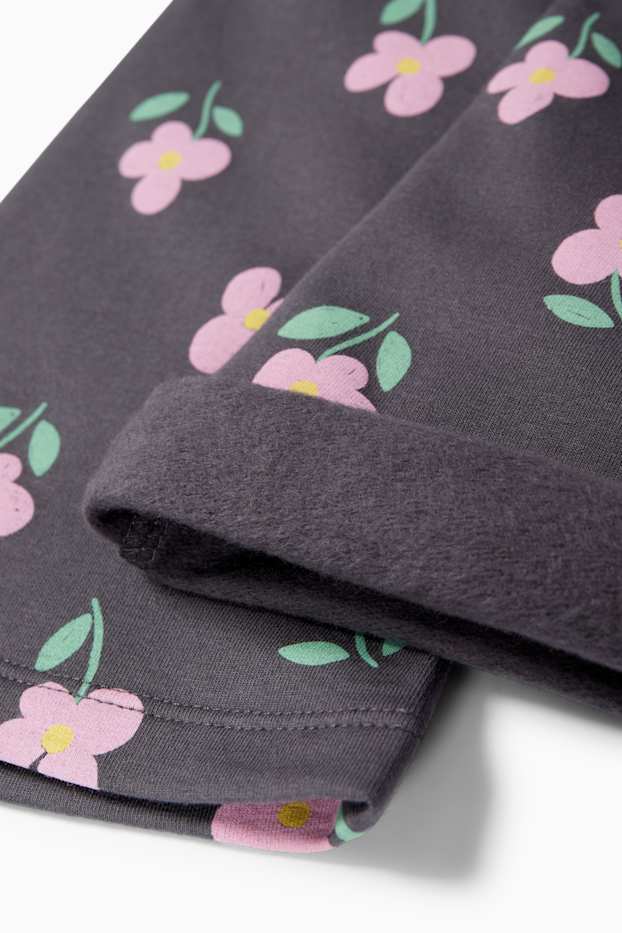 Copii - Fete - Floare - set - bluză de molton și colanți termoizolanți evazați - violet deschis