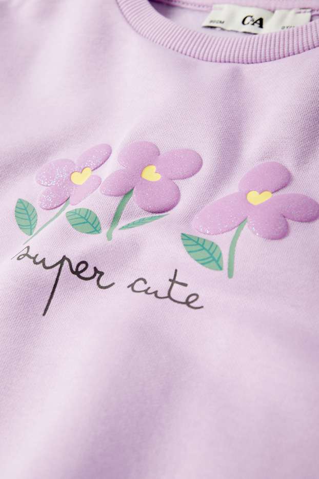Copii - Fete - Floare - set - bluză de molton și colanți termoizolanți evazați - violet deschis