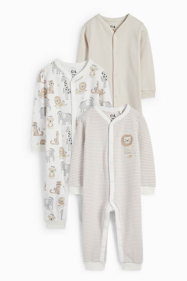 Baby Boys - Multipack of 3 - wild animals - baby sleepsuit - light gray