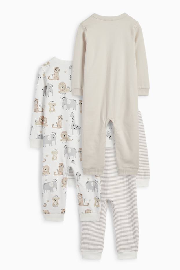 Baby Boys - Multipack of 3 - wild animals - baby sleepsuit - light gray