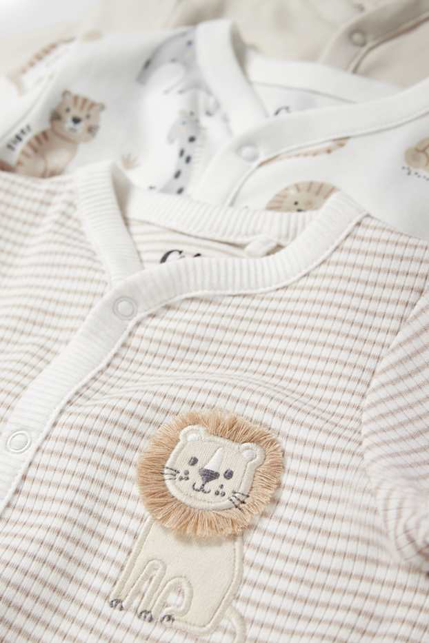 Baby Boys - Multipack of 3 - wild animals - baby sleepsuit - light gray