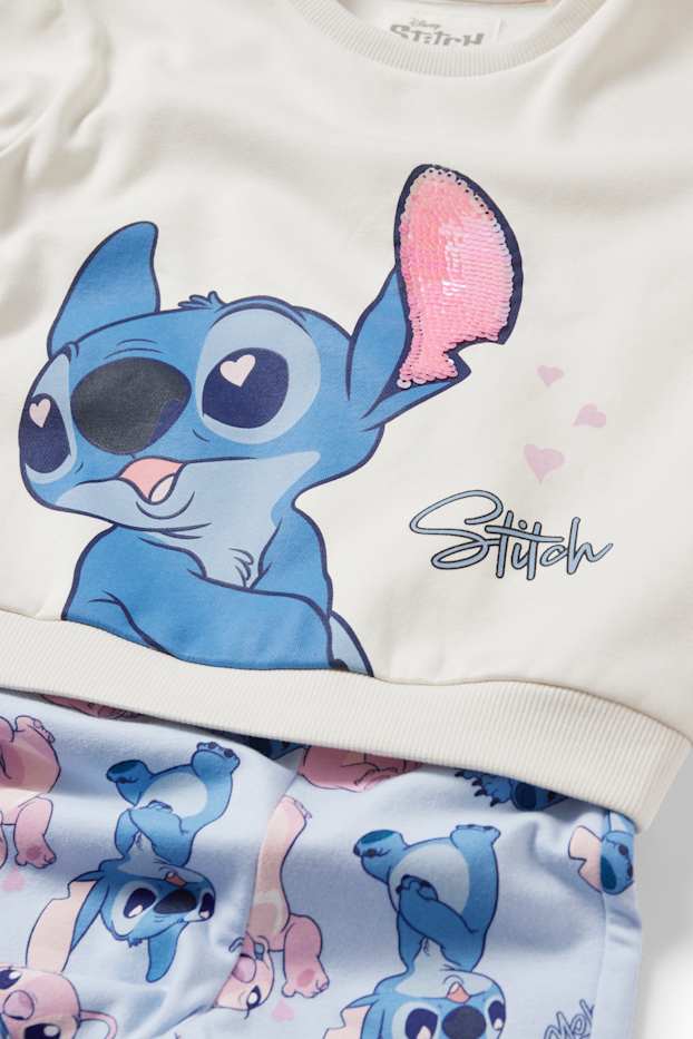 Enfants filles - Lilo & Stitch - ensemble - sweat et leggings de coupe évasée - blanc crème
