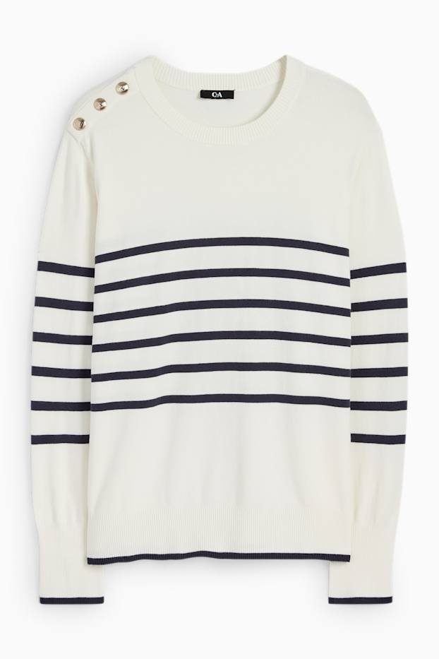 Femei - Pulover din tricot fin - cu dungi - alb-crem