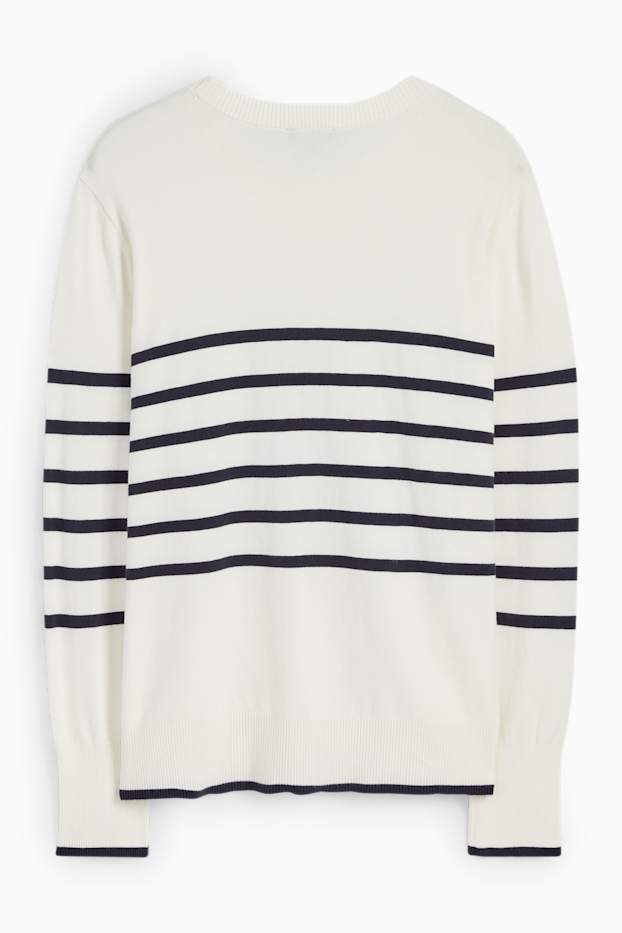 Femei - Pulover din tricot fin - cu dungi - alb-crem