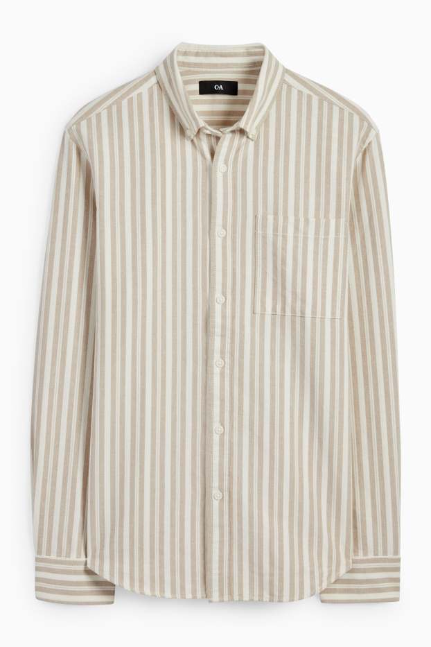 Hommes - Chemise - regular fit - col button-down - à rayures - beige