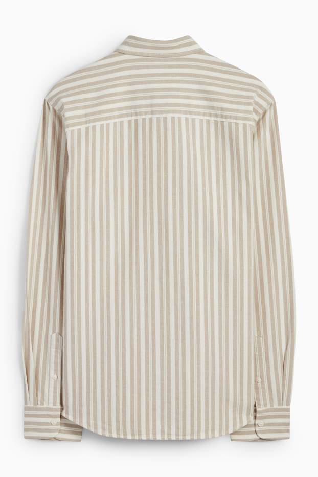 Hommes - Chemise - regular fit - col button-down - à rayures - beige