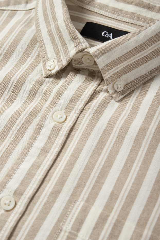 Hommes - Chemise - regular fit - col button-down - à rayures - beige