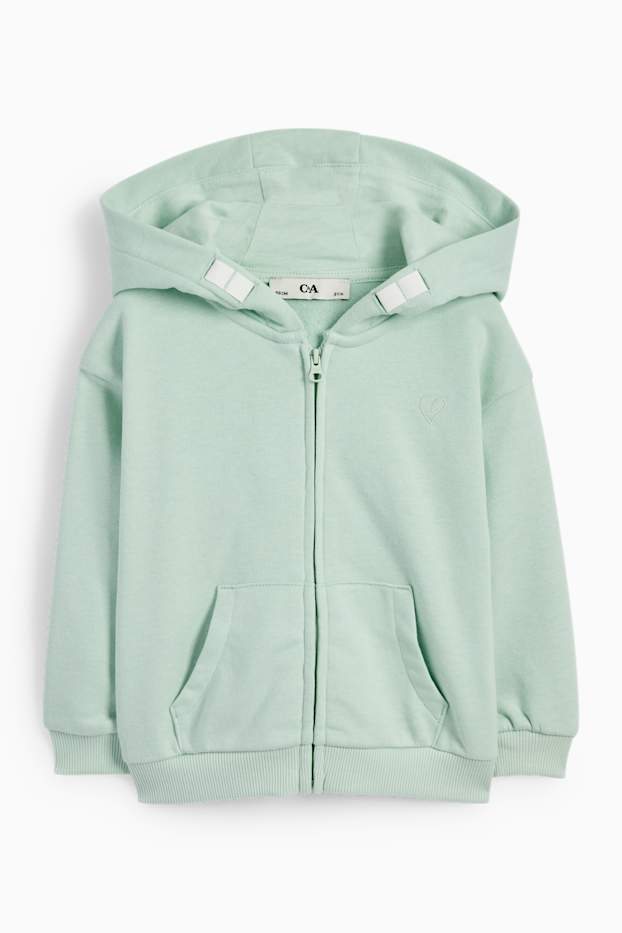 Enfants filles - Cœur - Sweat zippé en molleton avec capuche - vert menthe