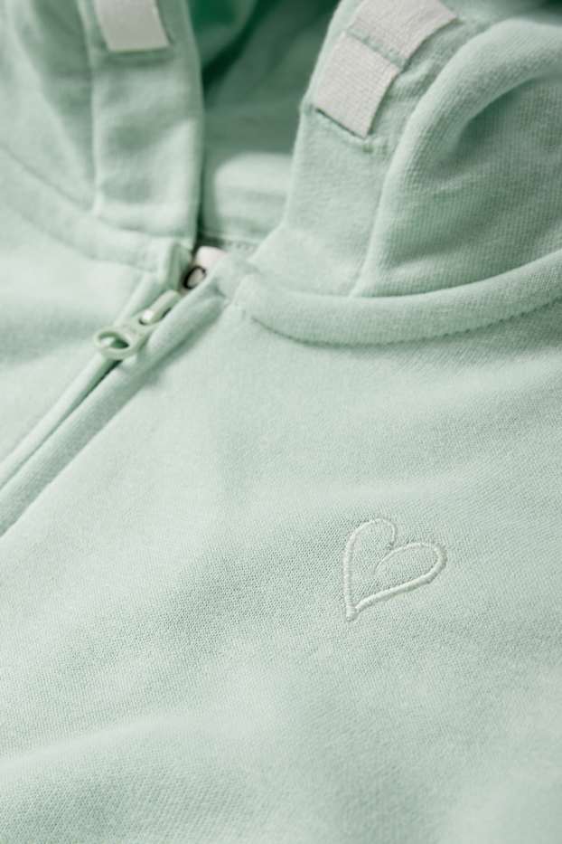 Enfants filles - Cœur - Sweat zippé en molleton avec capuche - vert menthe