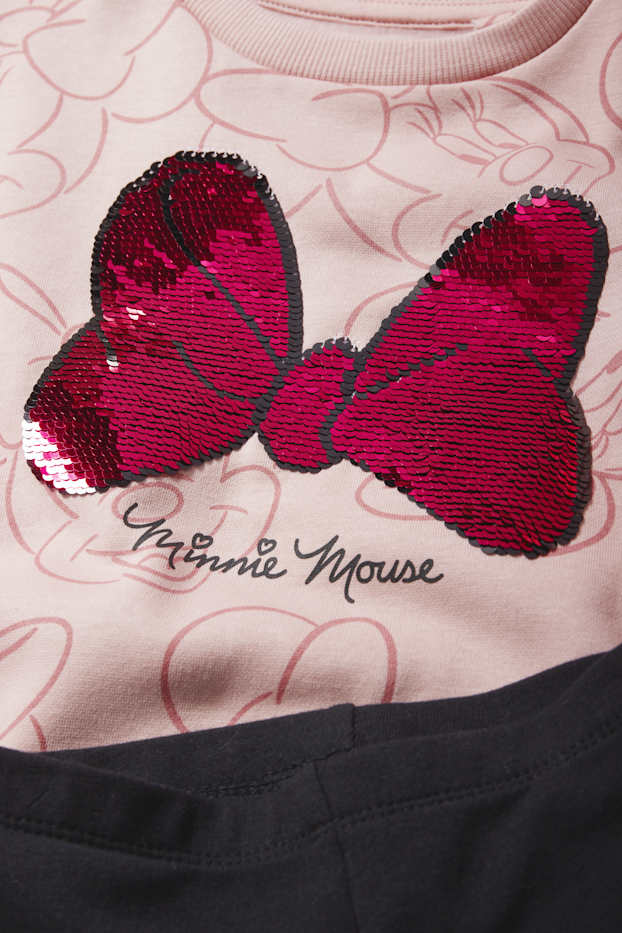 Copii - Fete - Minnie Mouse - set - bluză de molton și colanți evazați - negru / roz
