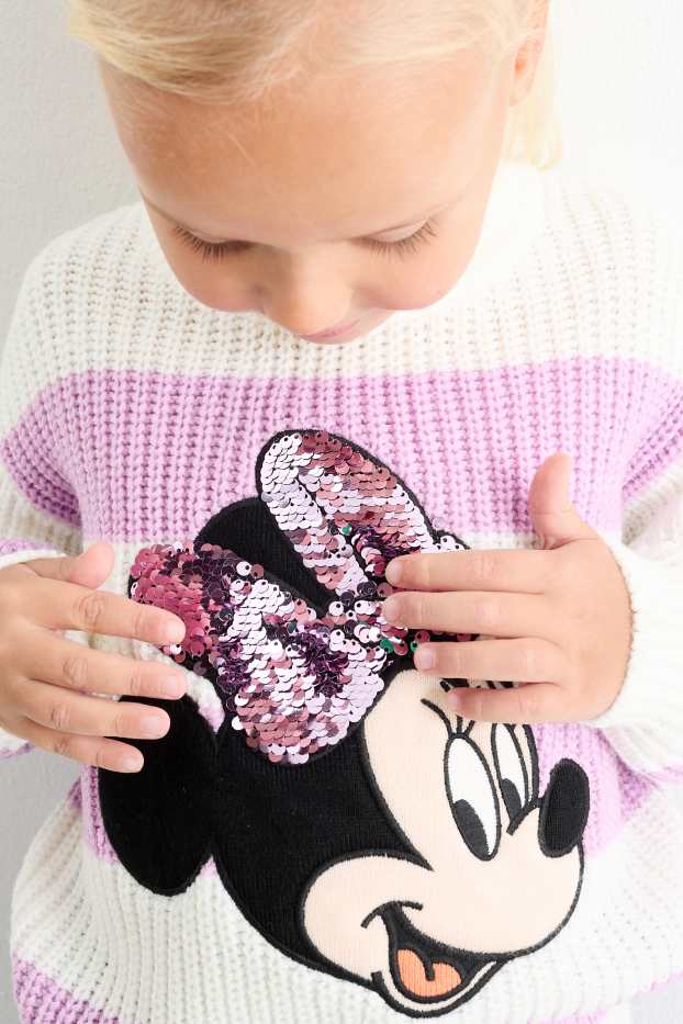 Bambine - Minnie - maglione - a coste - a righe - bianco crema