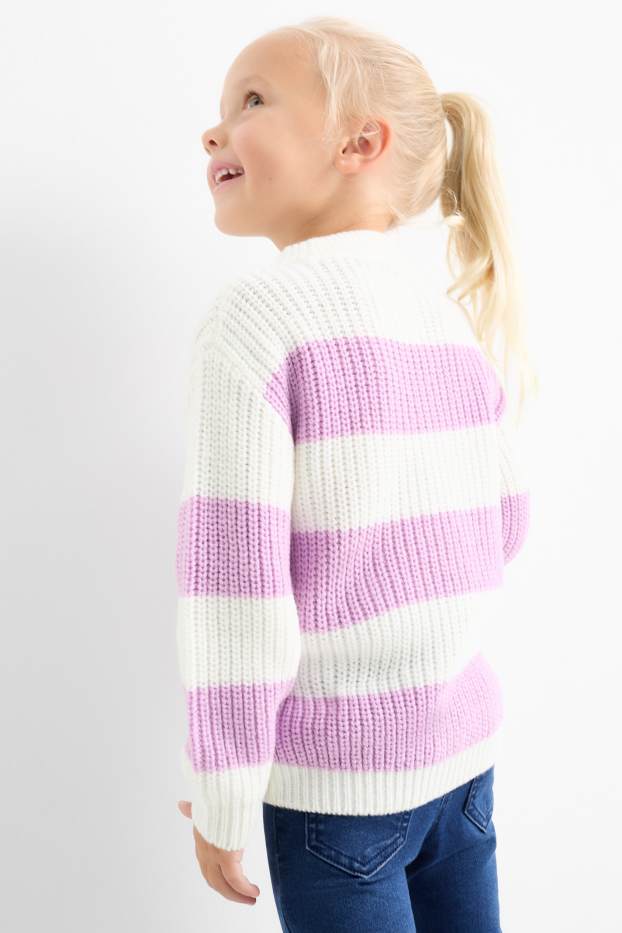 Bambine - Minnie - maglione - a coste - a righe - bianco crema