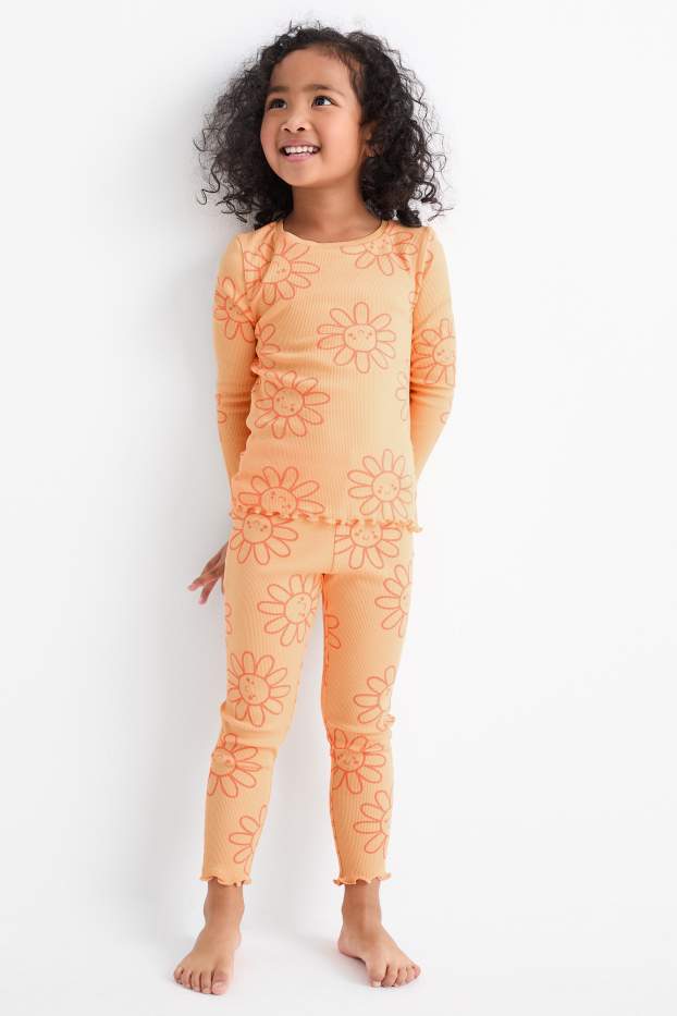 Nena - Flors - pijama - acanalat - 2 peces - taronja
