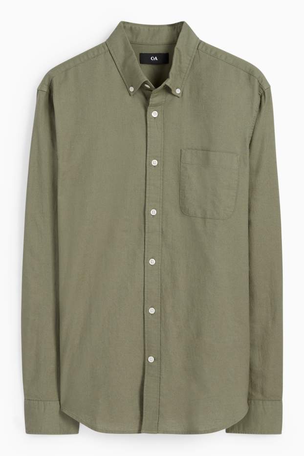 Men - Shirt - regular fit - button-down collar - green