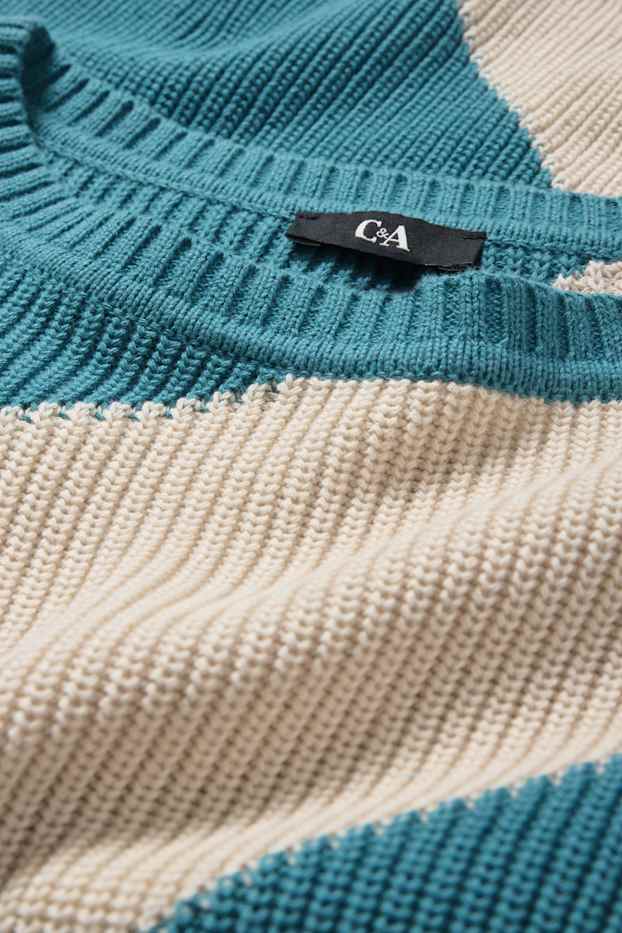 Women - Jumper - ribbed - striped - turquoise