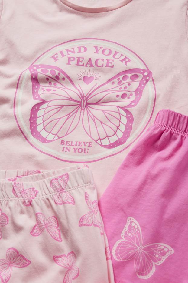 Children Girls - Butterfly - pyjamas - 3 piece - rose