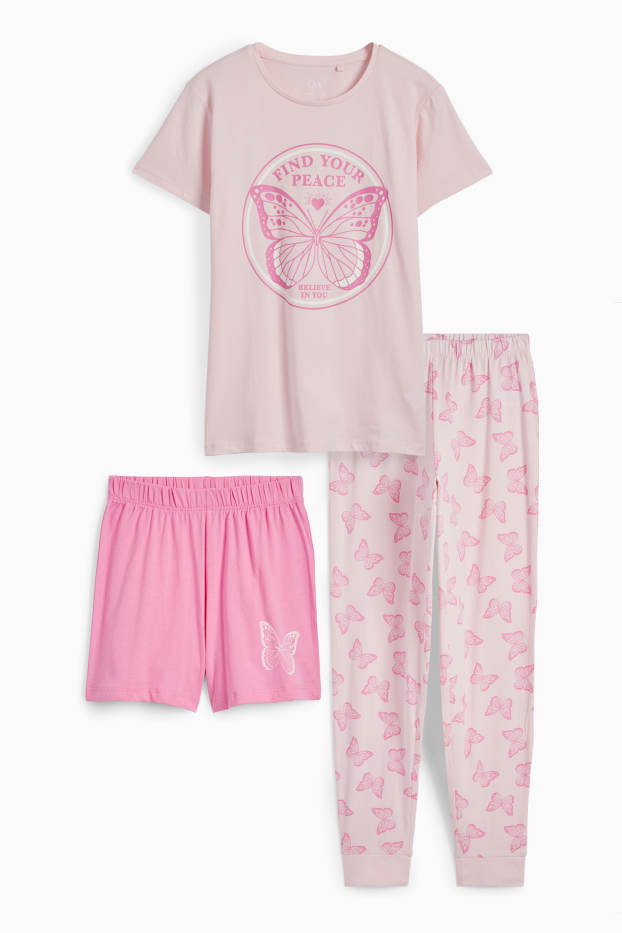 Children Girls - Butterfly - pyjamas - 3 piece - rose