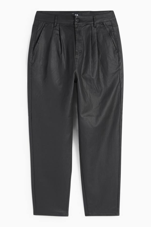 Femmes - Pantalon en toile - high waist - tapered fit - noir