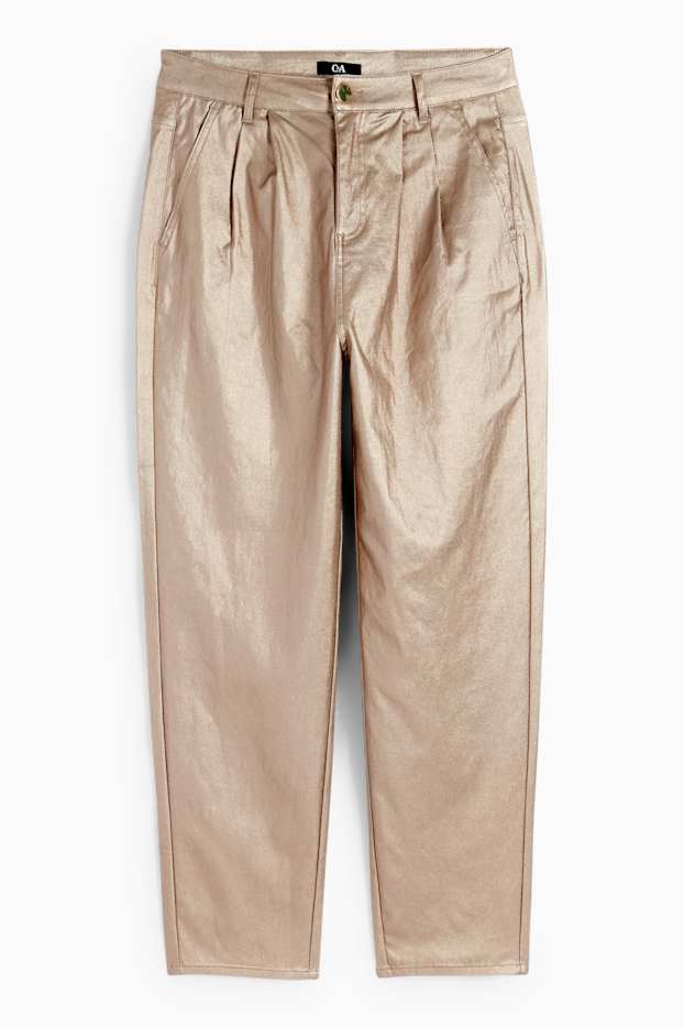 Femmes - Pantalon en toile - high waist - tapered fit - or