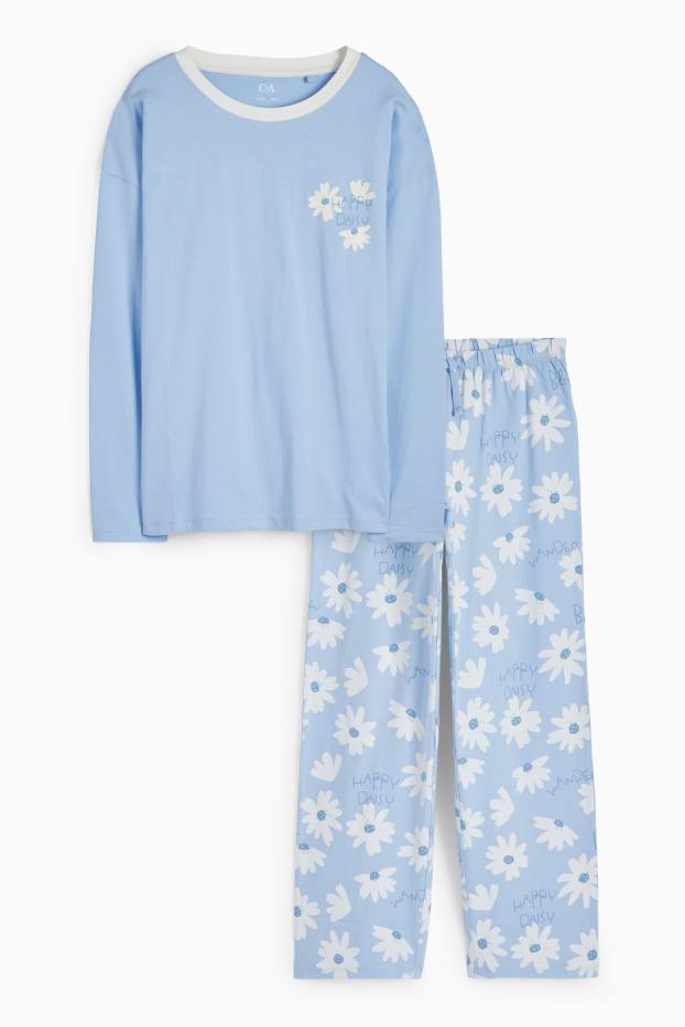 Children Girls - Floral - pyjamas - 2 piece - light blue