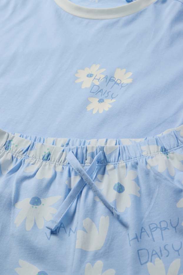 Children Girls - Floral - pyjamas - 2 piece - light blue