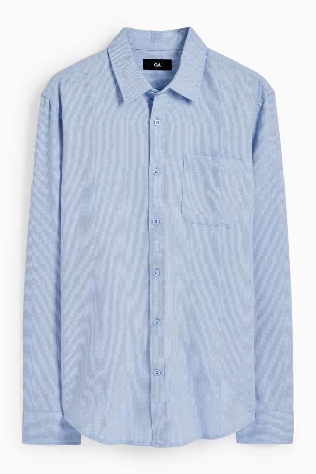 Uomo - Camicia - regular fit - collo all'italiana - tramata - azzurro